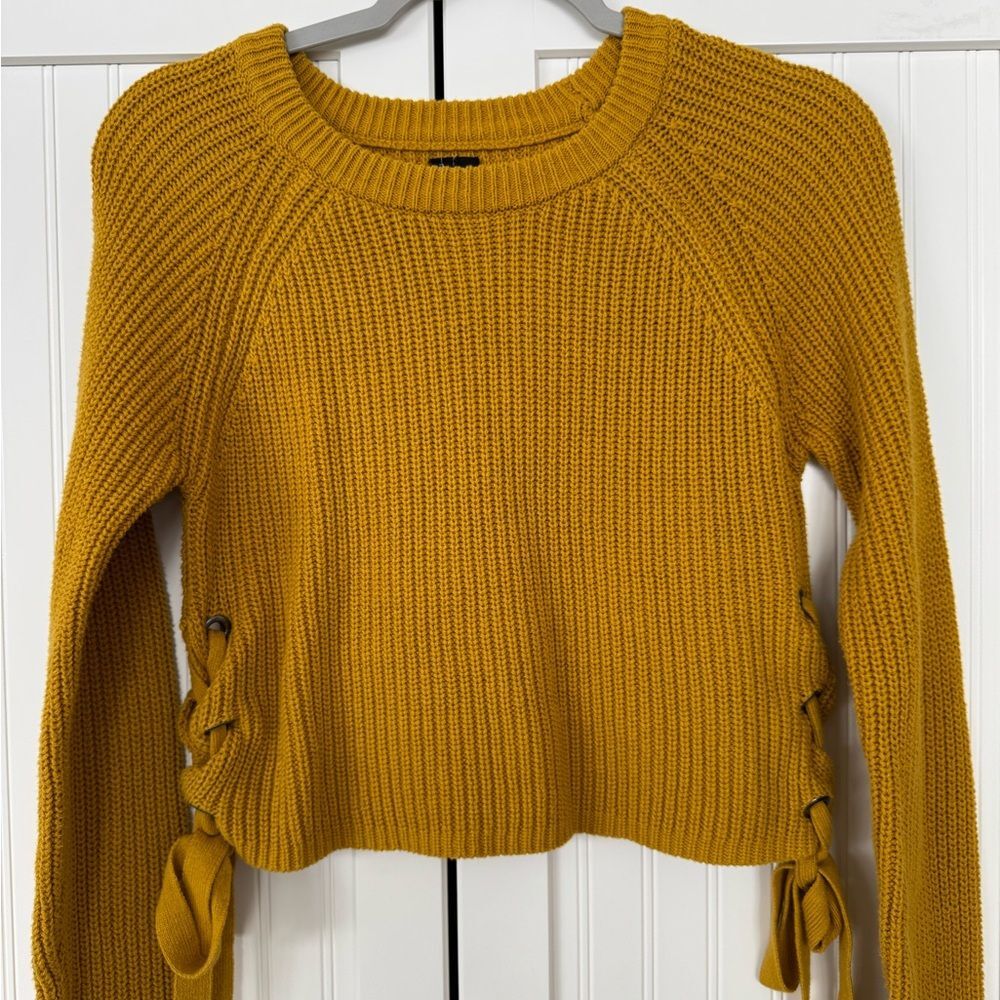 Moon & Madison Mustard Cropped Sweater with Side Ties - Size Small